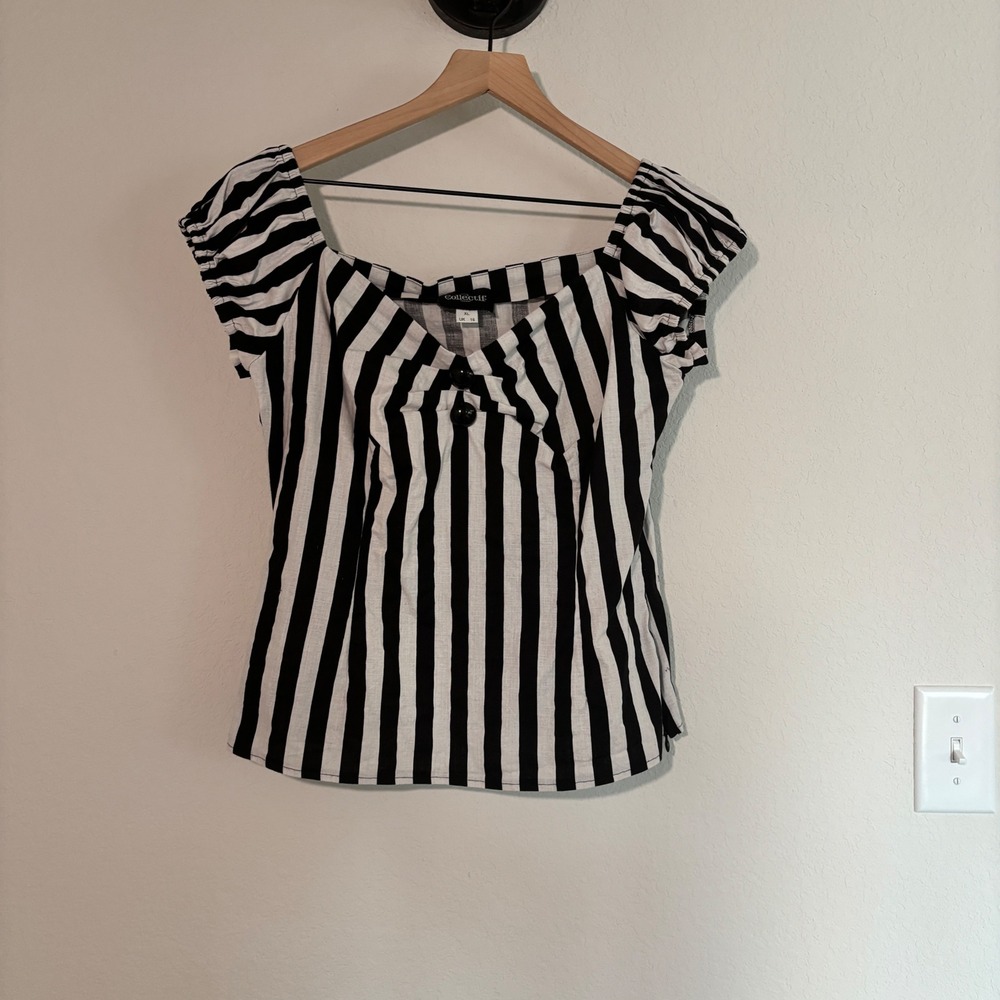 Collectif Top Dolores XL Cotton Stripe Black White Rockabilly Pinup Retro Mod